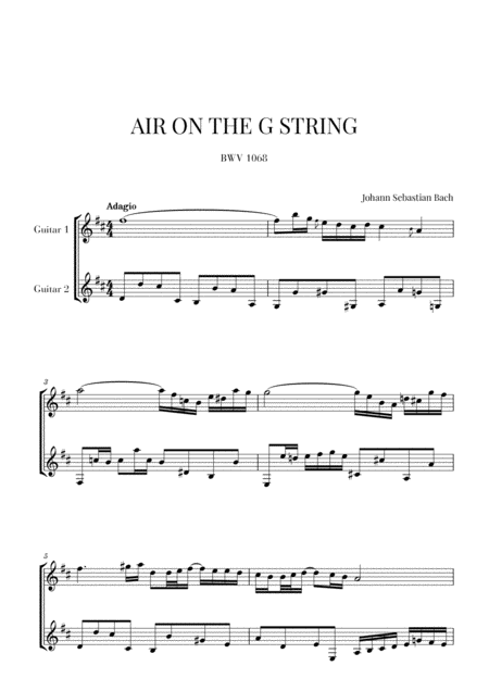 Bach Air On The G String For Guitar Duo 2 Guitars Sheet Music