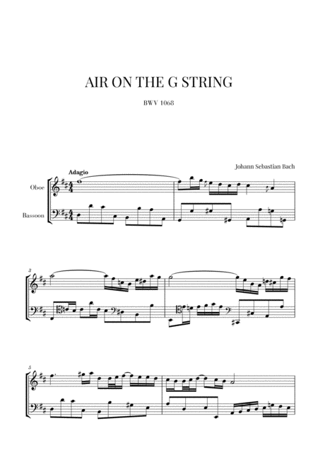 Bach Air On The G String For Oboe And Bassoon Sheet Music