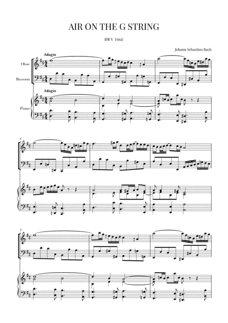 Free Sheet Music Bach Air On The G String For Oboe Bassoon And Piano