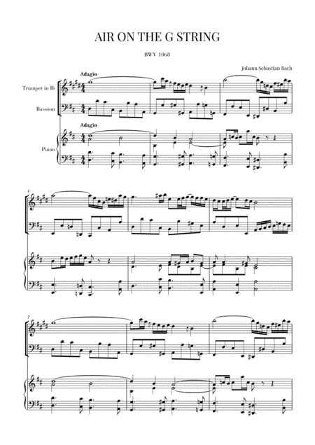 Free Sheet Music Bach Air On The G String For Trumpet In Bb Bassoon And Piano