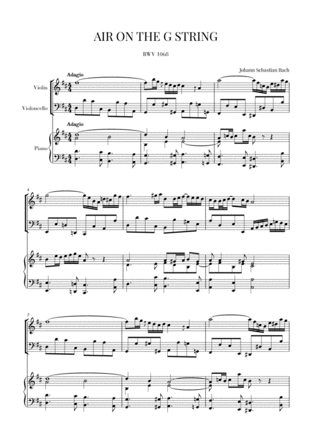 Free Sheet Music Bach Air On The G String For Violin Violoncello And Piano