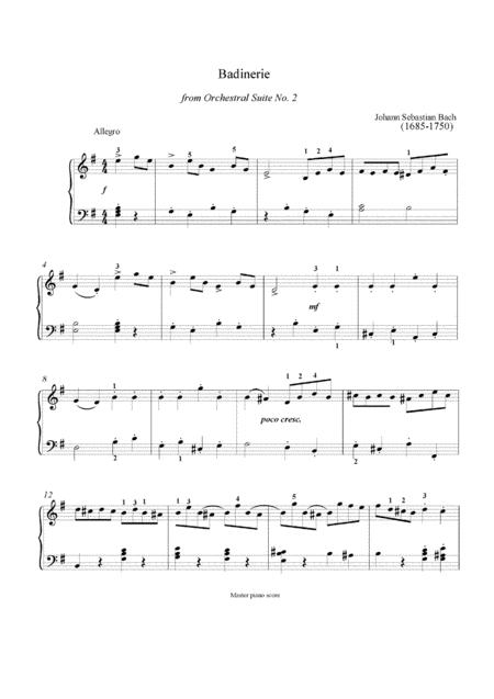 Free Sheet Music Bach Badinerie Easy Piano Arrangement