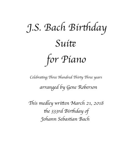 Bach Birthday Suite For Piano Solo 333rd Birthday Of Js Bach Sheet Music