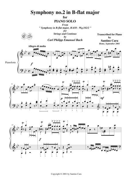 Free Sheet Music Bach C P E Symphony No 2 In B Flat Major Piano Version