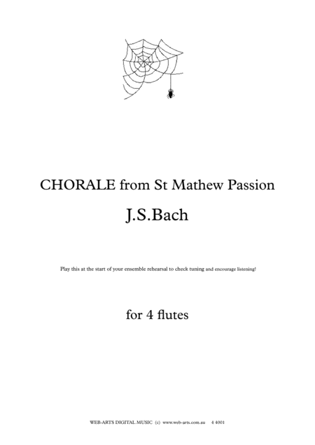 Bach Chorale From St Mathew Passion For 4 Flutes Sheet Music