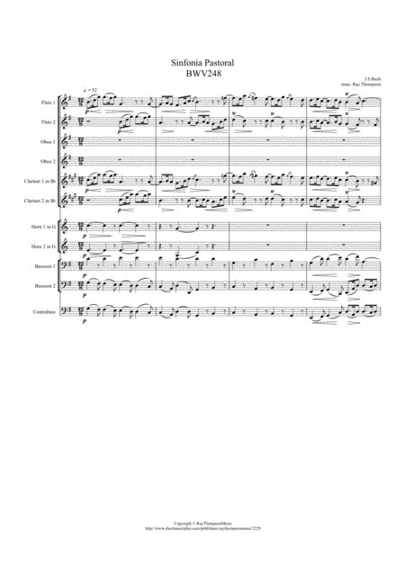 Free Sheet Music Bach Christmas Oratorio Bwv248 Sinfonia Pastoral Symphonic Wind