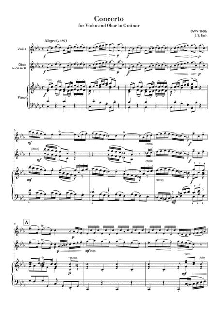 Bach Concerto For Violin And Oboe In C Minor Bwv 1060r Score Parts Sheet Music