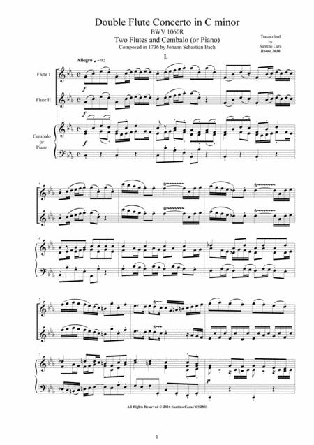 Bach Double Flute Concerto In C Minor Bwv1060r For Two Flutes And Cembalo Or Piano Sheet Music