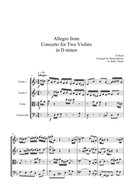 Free Sheet Music Bach Double Violin Concerto Allegro