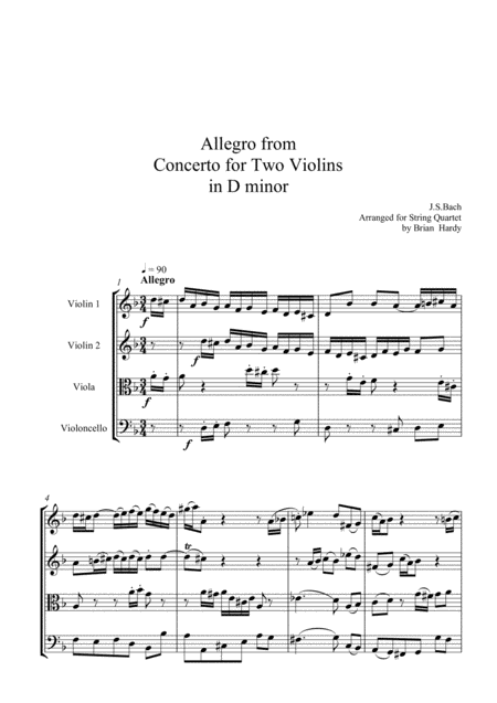 Bach Double Violin Concerto Allegro Sheet Music