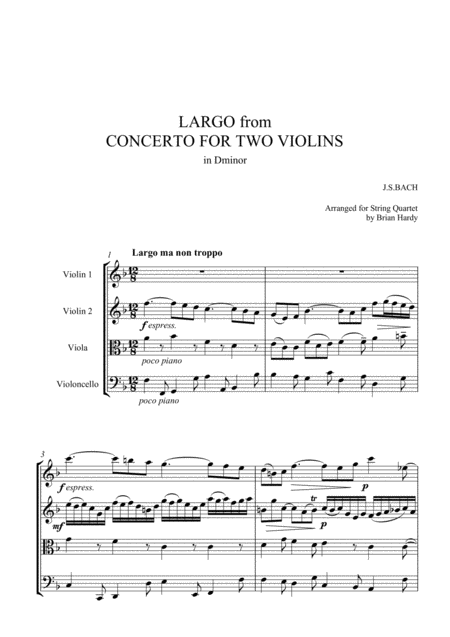 Free Sheet Music Bach Double Violin Concerto Largo