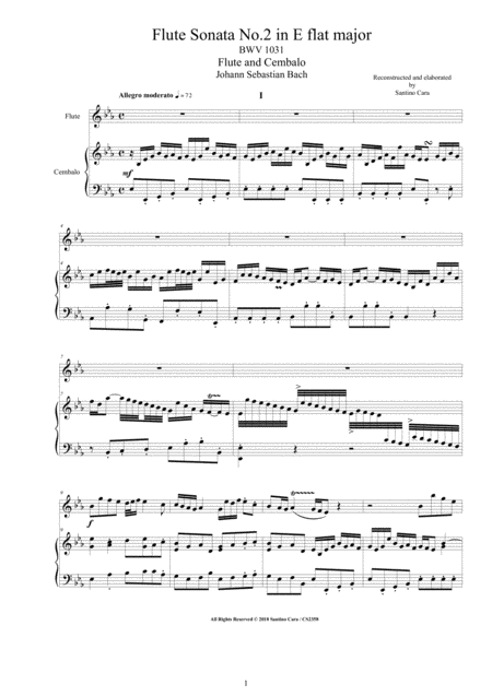 Free Sheet Music Bach Flute Sonata No 2 In E Flat Bwv 1031 For Flute And Cembalo Or Piano