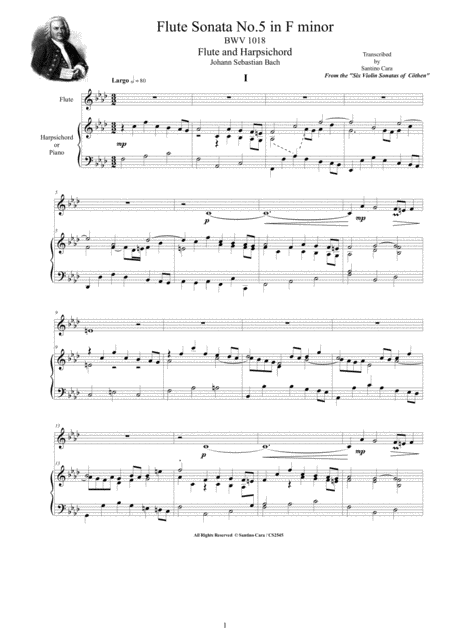 Free Sheet Music Bach Flute Sonata No 5 In F Minor Bwv 1018 For Flute And Harpsichord Or Piano