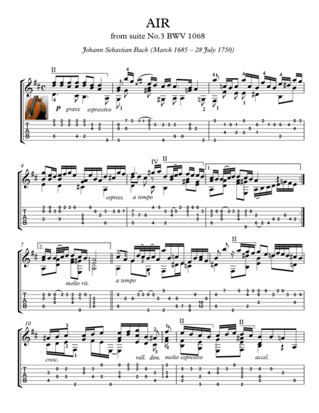 Free Sheet Music Bach For Guitar Bwv 1068 Air