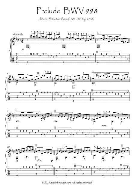 Bach For Guitar Prelude Bwv 998 Sheet Music