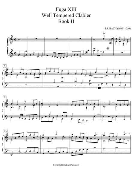 Bach Fugue No 13 Well Tempered Clavier Book Ii Bwv 882 Icanpiano Style Sheet Music