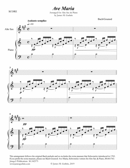 Bach Gounod Ave Maria For Alto Sax Piano Sheet Music