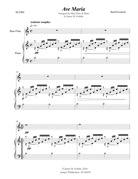 Bach Gounod Ave Maria For Bass Flute Piano Sheet Music