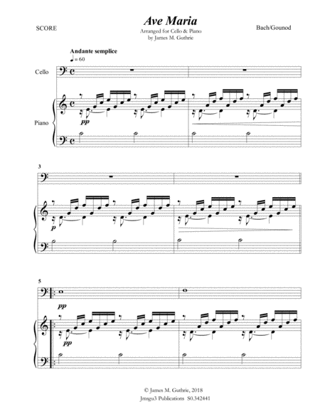 Free Sheet Music Bach Gounod Ave Maria For Cello Piano