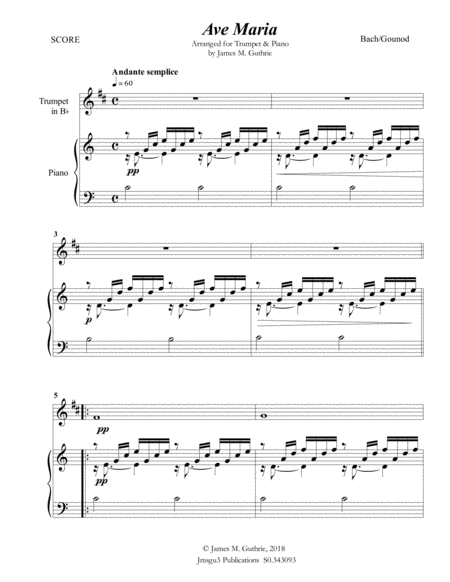 Bach Gounod Ave Maria For Trumpet Piano Sheet Music