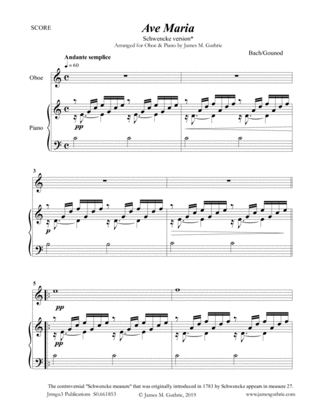 Free Sheet Music Bach Gounod Ave Maria Schwencke Version For Oboe Piano