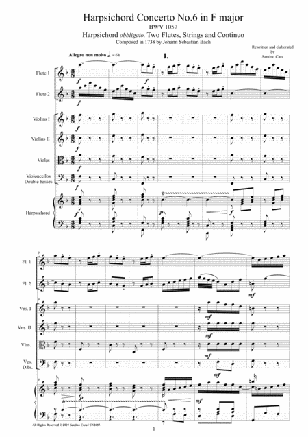 Bach Harpsichord Concerto No 6 In F Major Bwv 1057 For Harpsichord And Orchestra Sheet Music