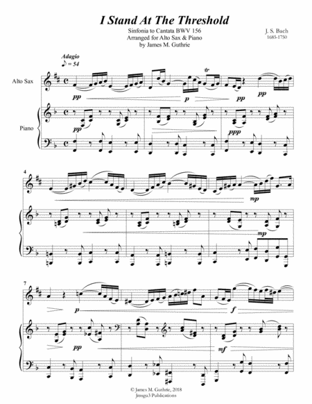 Bach I Stand At The Threshold For Alto Sax Piano Sheet Music