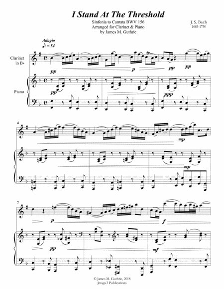 Bach I Stand At The Threshold For Clarinet Piano Sheet Music