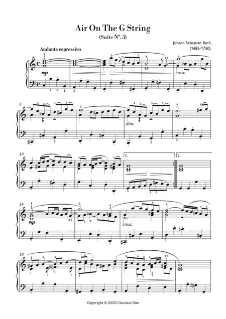 Free Sheet Music Bach J Air On The G String Easy Piano Arrangement