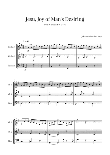 Free Sheet Music Bach Jesu Joy Of Mans Desiring For 2 Violins And Bassoon