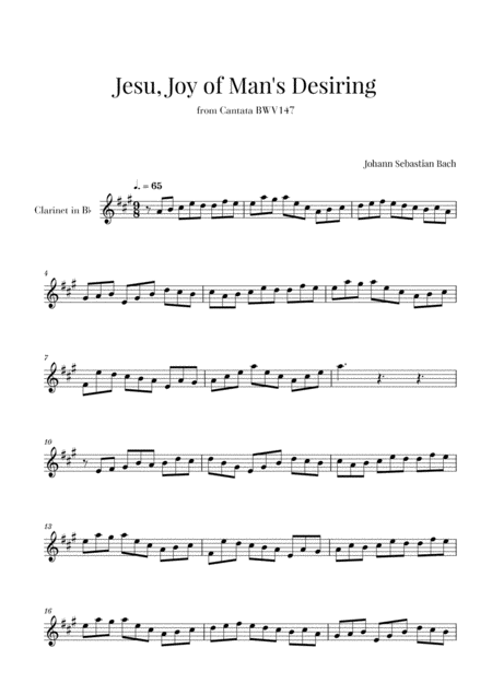 Free Sheet Music Bach Jesu Joy Of Mans Desiring For Clarinet In Bb