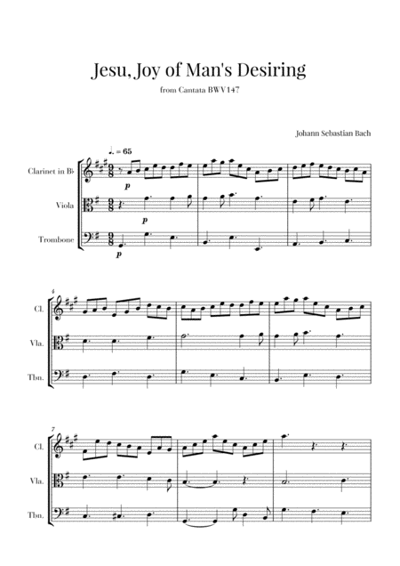 Free Sheet Music Bach Jesu Joy Of Mans Desiring For Clarinet Viola And Trombone