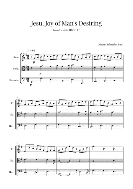 Free Sheet Music Bach Jesu Joy Of Mans Desiring For Flute Viola And Bassoon