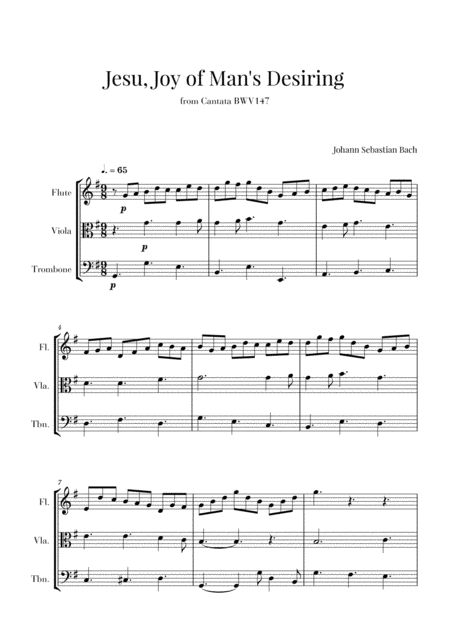 Free Sheet Music Bach Jesu Joy Of Mans Desiring For Flute Viola And Trombone