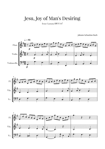 Bach Jesu Joy Of Mans Desiring For Flute Violin And Cello Sheet Music