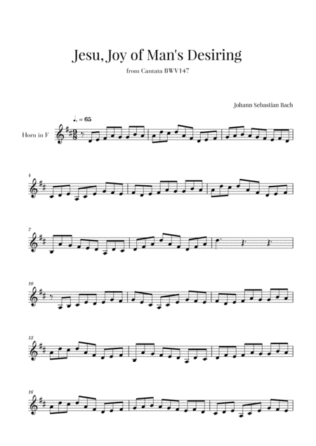 Free Sheet Music Bach Jesu Joy Of Mans Desiring For French Horn