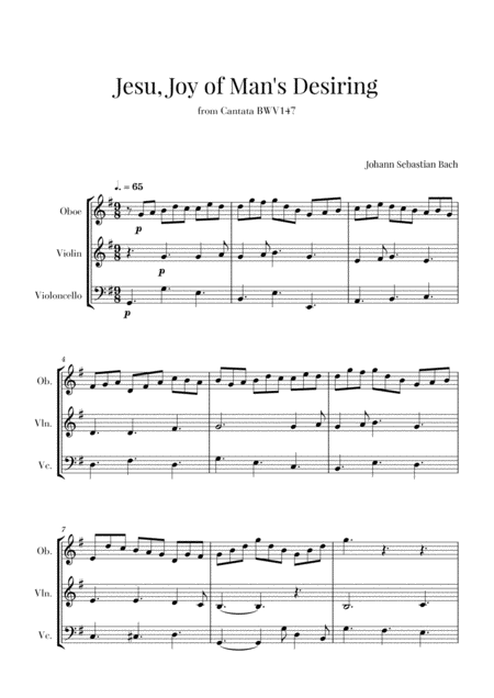 Bach Jesu Joy Of Mans Desiring For Oboe Violin And Cello Sheet Music