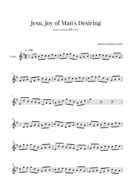 Bach Jesu Joy Of Mans Desiring For Violin Sheet Music