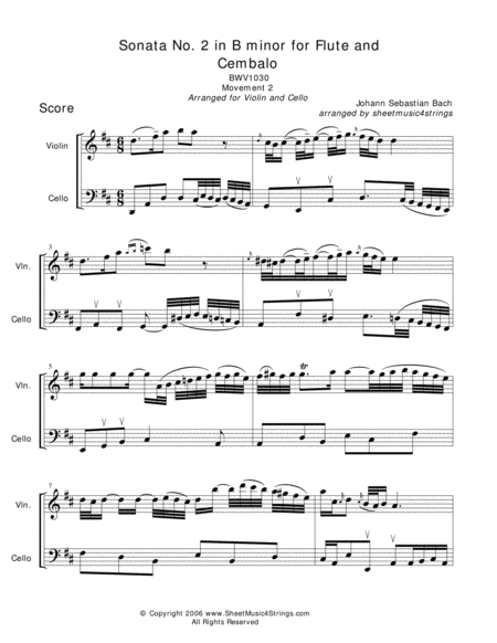 Free Sheet Music Bach Js Andante For Violin And Cello