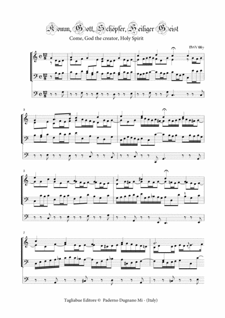 Free Sheet Music Bach Js Komm Gott Schpfer Heiliger Geist Bwv 667 For Organ 3 Staff