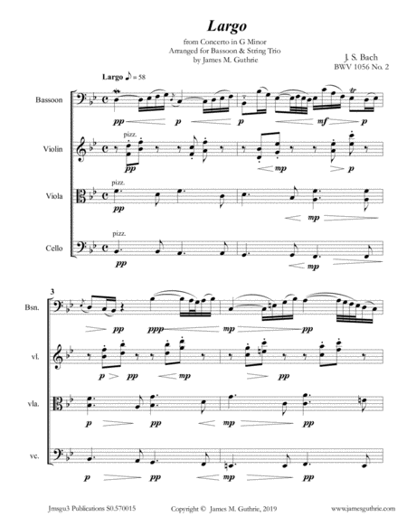 Bach Largo From Concerto Bwv 1056 For Bassoon String Trio Sheet Music