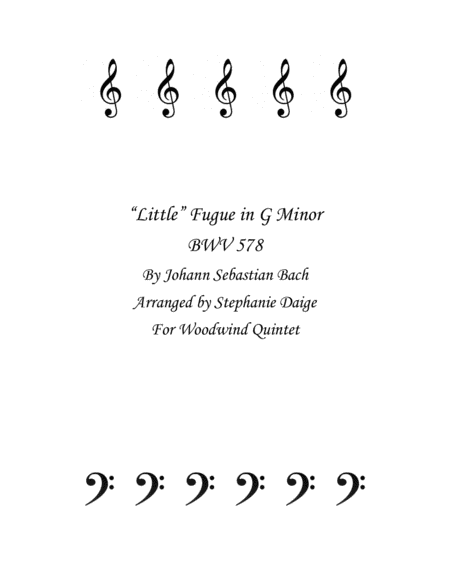 Bach Little Fugue In G Minor For Woodwind Quintet Bwv 578 Sheet Music