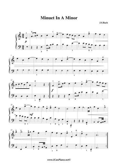 Bach Minuet In A Minor Bwv Anh 120 Icanpiano Style Sheet Music