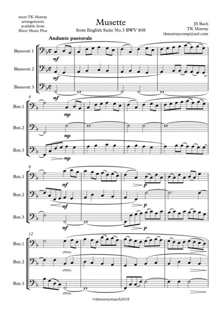 Free Sheet Music Bach Musette 3 Bassoons Bassoon Trio Bassoon Group