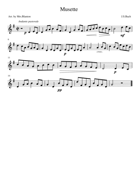 Free Sheet Music Bach Musette For Recorder