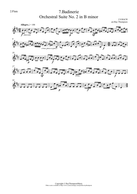 Free Sheet Music Bach Orchestral Suite No 2 In B Minor Bwv1067 Movt 7 Badinerie Arranged Flute Duet