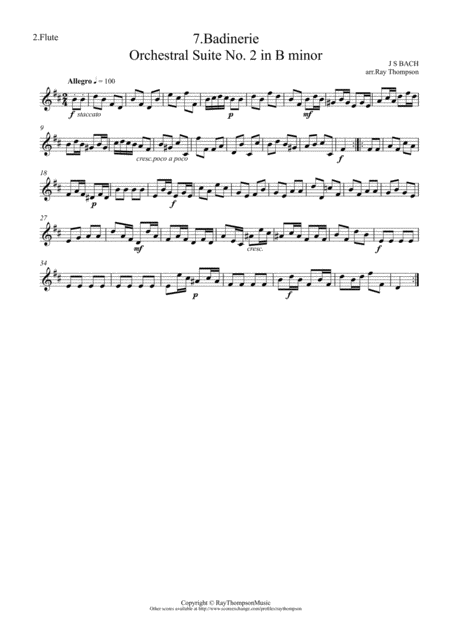 Bach Orchestral Suite No 2 In B Minor Bwv1067 Movt 7 Badinerie Arranged Flute Duet Sheet Music