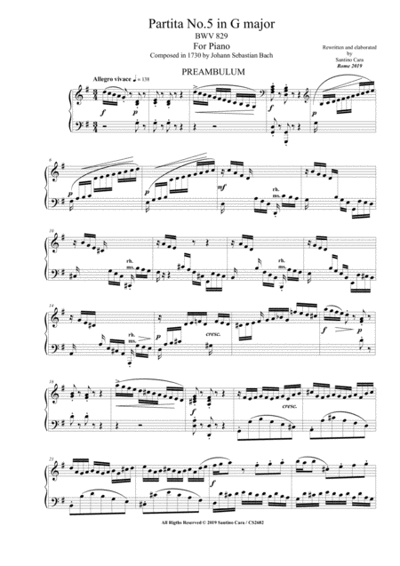 Free Sheet Music Bach Partita No 5 In G Major Bwv 829 For Piano