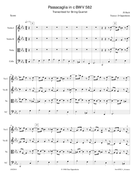 Free Sheet Music Bach Passacaglia In C Bwv 582 Transcribed For String Quartet