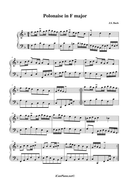 Free Sheet Music Bach Polonaise In F Major Bwv Anh 117b